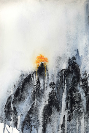 Arbre lumière-aquarelle-45/30cm-2023-Available