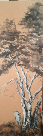 Série "Les bouleaux" -I- Encre de chine et gouache sur papier kraft tendu- 2025