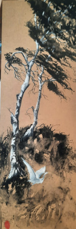 série "Les bouleaux"-IV- encre de chine et gouache sur papier kraft tendu-2025- disponible-