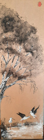 Série "Les bouleaux" Kraft-O-2-25- Encre de chine et gouache sur papier kraft tendu- 2025- disponible